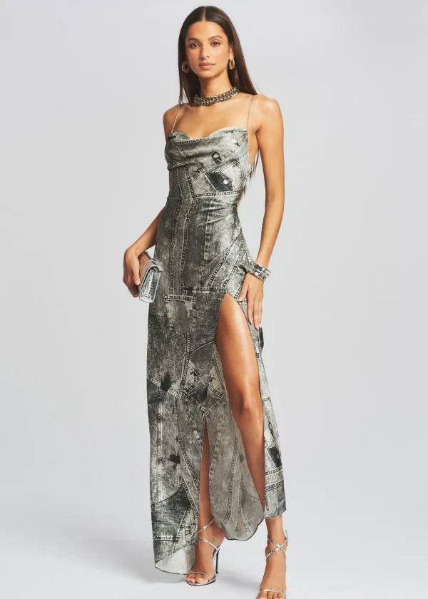 RETROFÊTE*Retrofete Acadia Silk Dress Black Acid Denim