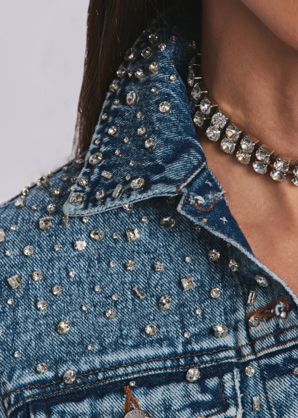 Denim*Retrofete Ada Crystal Embellished Denim Jacket Arctic Crystal