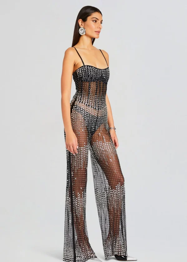 Subtle Shimmer*Retrofete Adelynne Sequin Jumpsuit Black/Silver