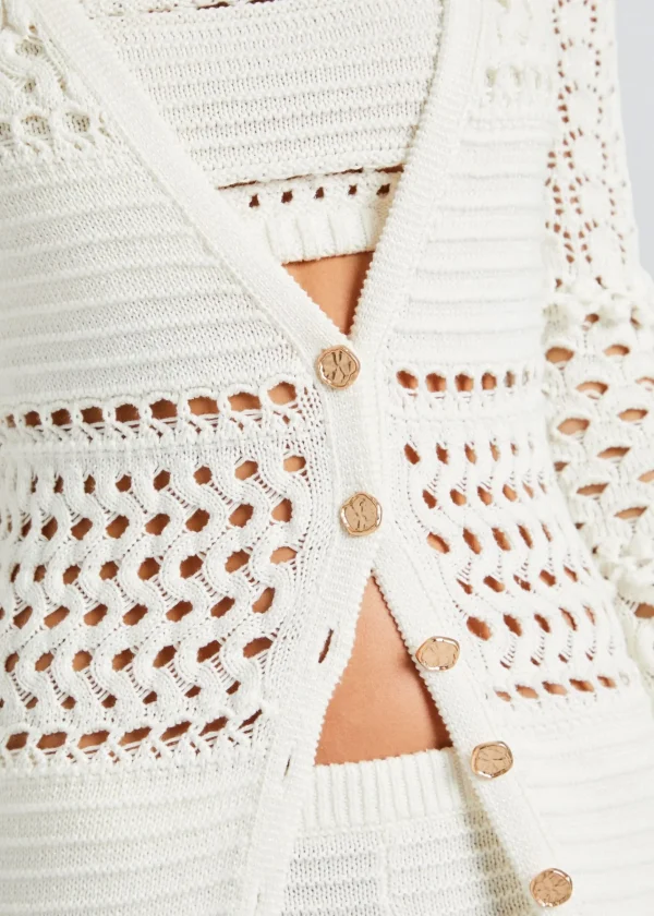 Spring Knits*Retrofete Alaia Knit Crochet Cardigan Iridescent White