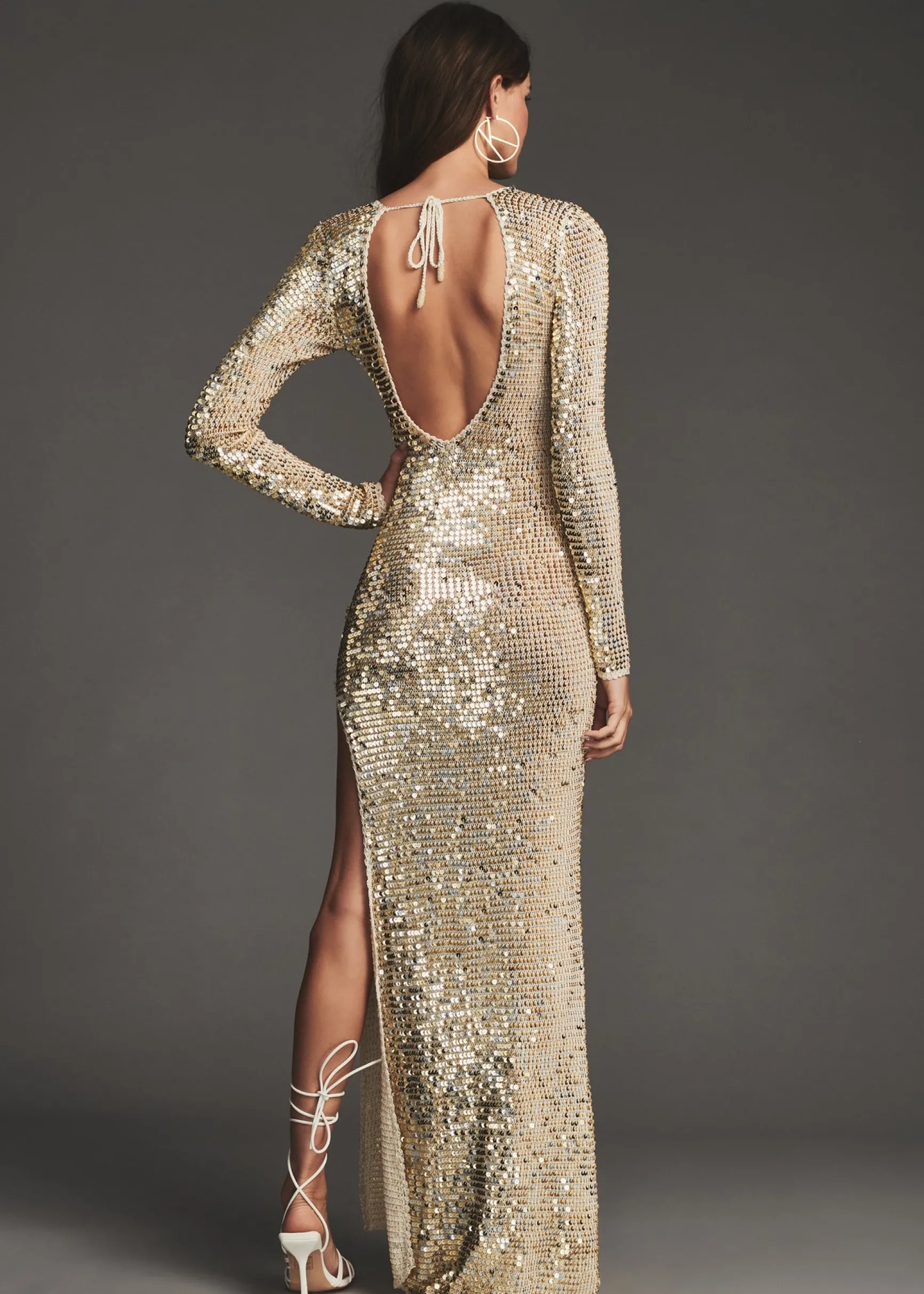 alexa_sequin_crochet_dres_3-2.webp Gowns*Retrofete Alexa Sequin Crochet Dress Ivory Gold Silver