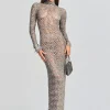 RETROFÊTE*Retrofete Alexa Sequin Open Crochet Dress Metallic Mink Grey