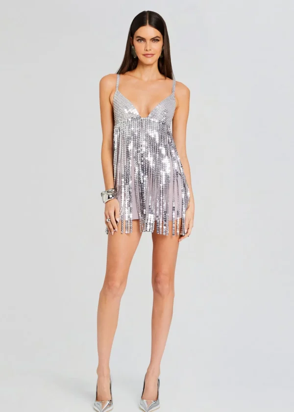 Subtle Shimmer*Retrofete Alva Embellished Fringe Dress Mink Grey