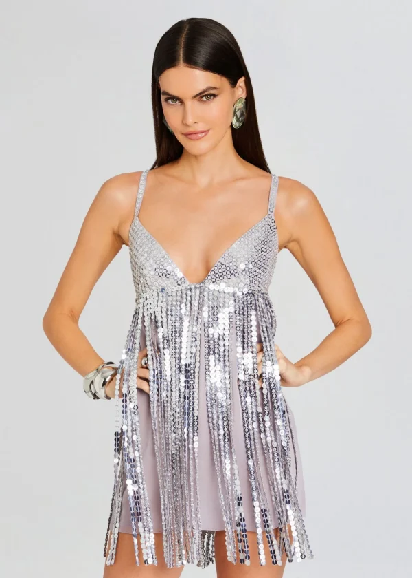 Honeymoon Looks*Retrofete Alva Embellished Fringe Dress Mink Grey