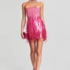 Exclusively Ours*Retrofete Anastasia Sequin Feather Dress Fuchsia