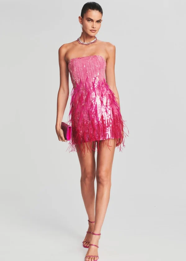 Exclusively Ours*Retrofete Anastasia Sequin Feather Dress Fuchsia