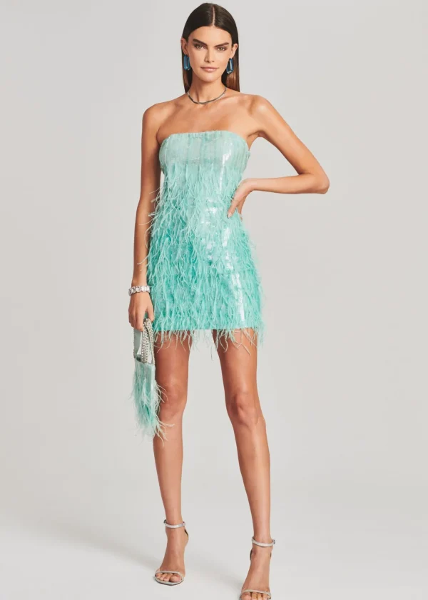 Guest Of*Retrofete Anastasia Sequin Feather Dress Turquoise Powder