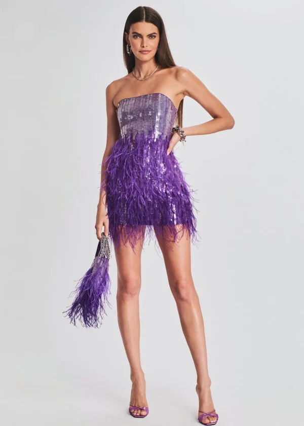 RETROFÊTE*Retrofete Anastasia Sequin Feather Dress Ultra Violet