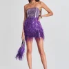 Bachelorette Party*Retrofete Anastasia Sequin Feather Dress Ultra Violet
