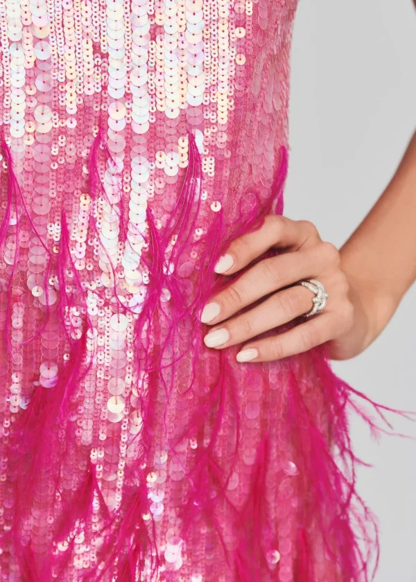 Exclusively Ours*Retrofete Anastasia Sequin Feather Dress Fuchsia