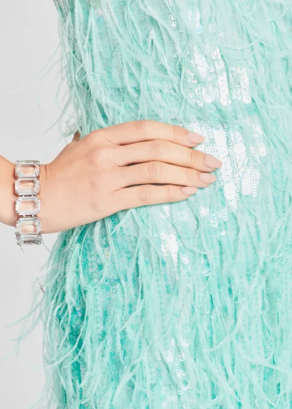RETROFÊTE*Retrofete Anastasia Sequin Feather Dress Turquoise Powder