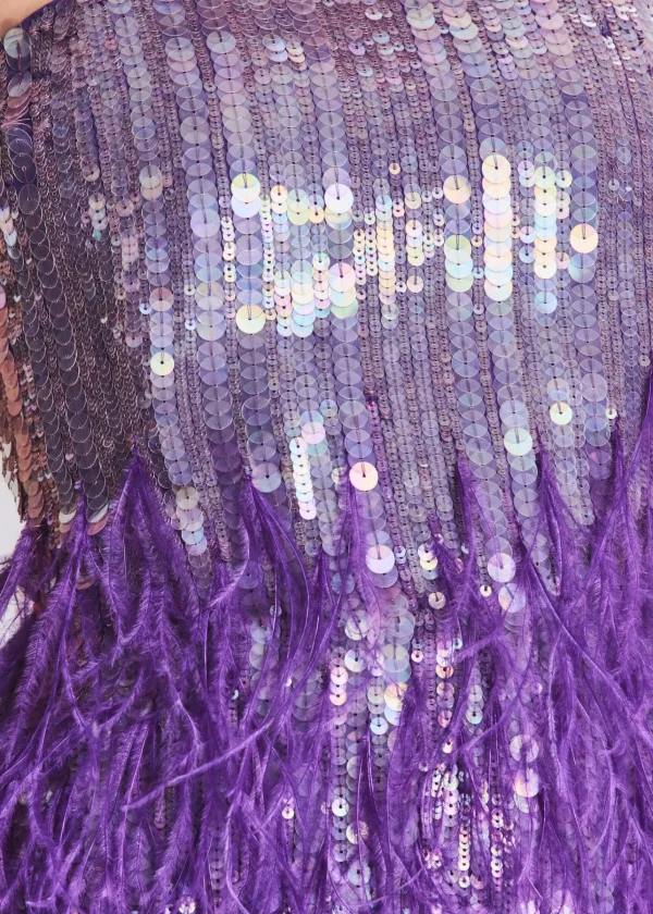 RETROFÊTE*Retrofete Anastasia Sequin Feather Dress Ultra Violet