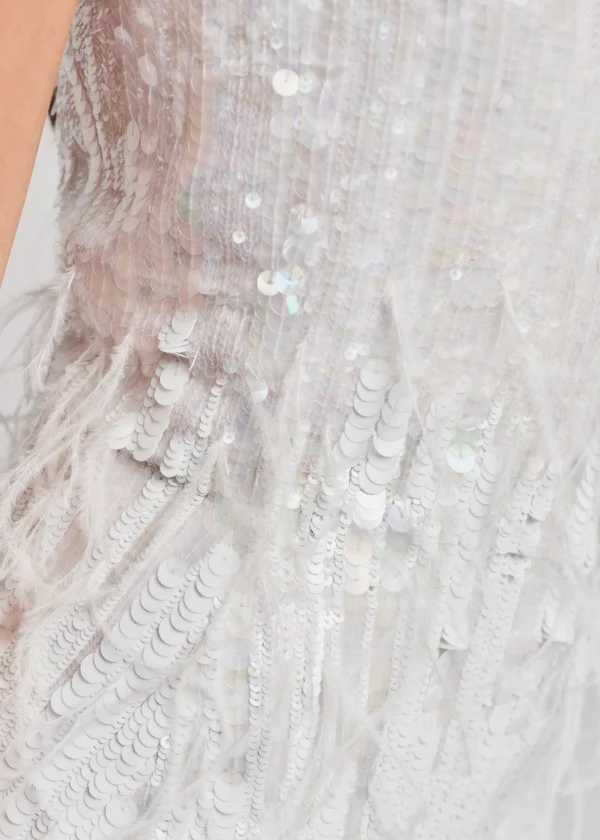 Sequin Styles*Retrofete Anastasia Sequin Feather Dress White