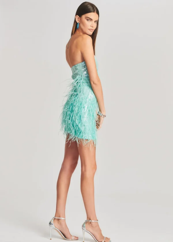 Guest Of*Retrofete Anastasia Sequin Feather Dress Turquoise Powder