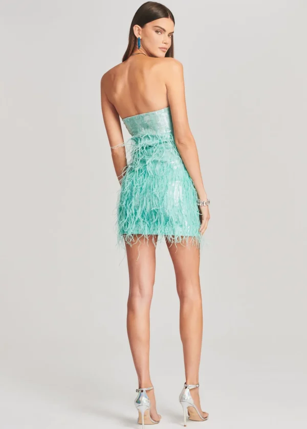 Guest Of*Retrofete Anastasia Sequin Feather Dress Turquoise Powder