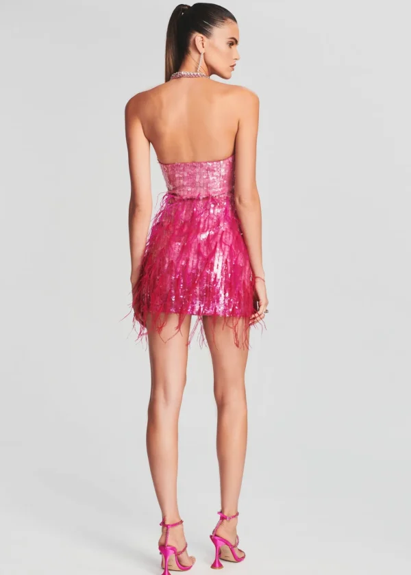 RETROFÊTE*Retrofete Anastasia Sequin Feather Dress Fuchsia