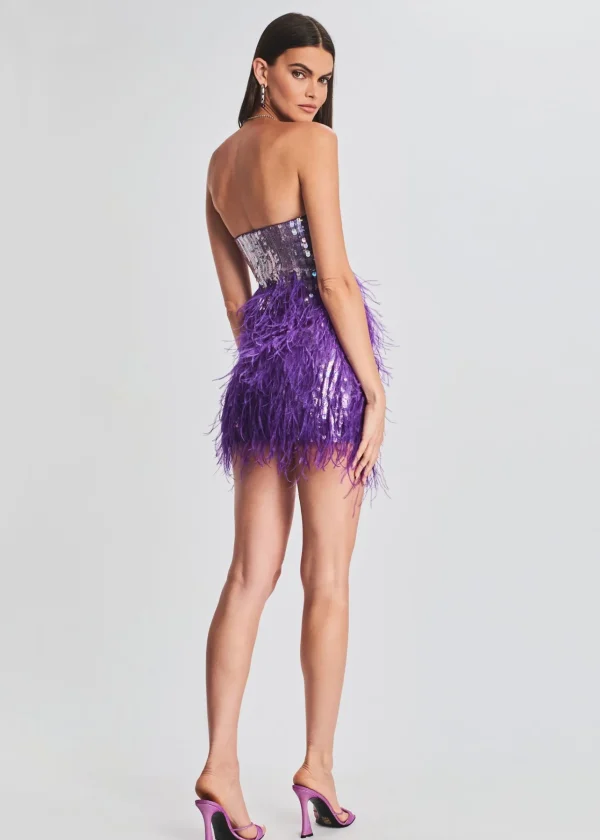 Bachelorette Party*Retrofete Anastasia Sequin Feather Dress Ultra Violet