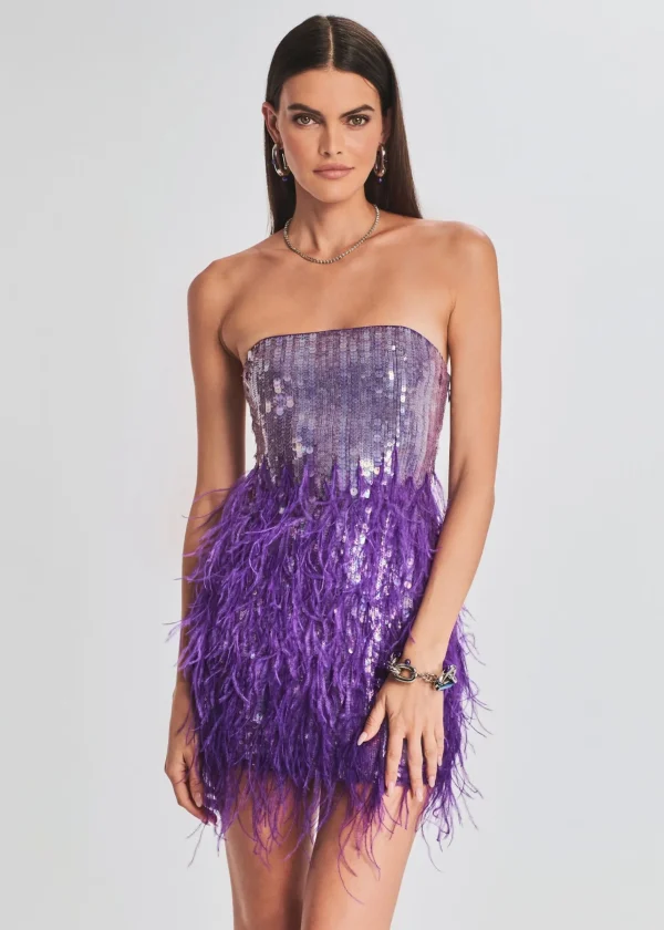 Guest Of*Retrofete Anastasia Sequin Feather Dress Ultra Violet