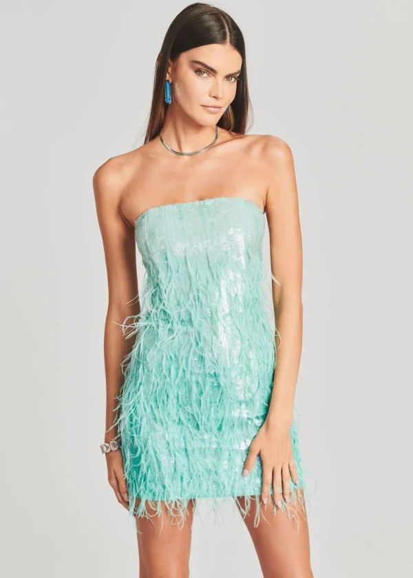 RETROFÊTE*Retrofete Anastasia Sequin Feather Dress Turquoise Powder