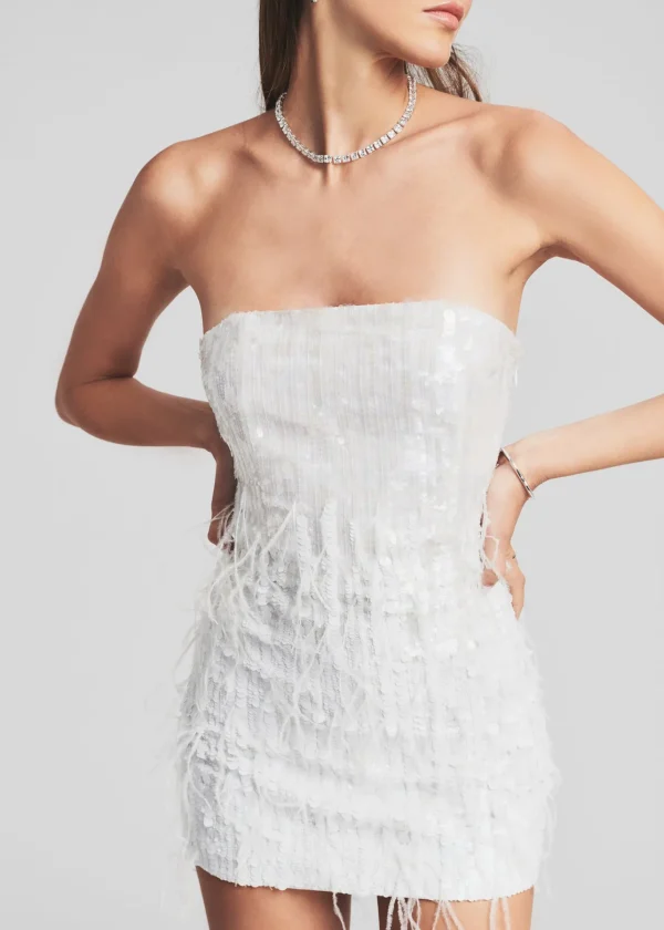 Bachelorette Party*Retrofete Anastasia Sequin Feather Dress White