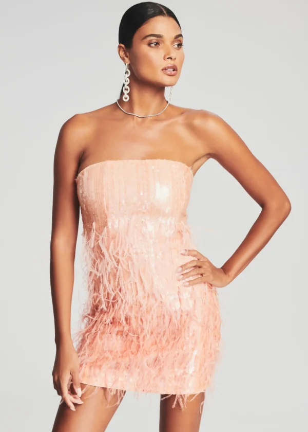 RETROFÊTE*Retrofete Anastasia Sequin Feather Dress Peach