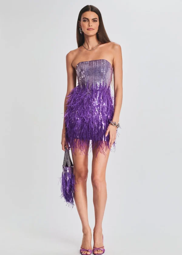 Subtle Shimmer*Retrofete Anastasia Sequin Feather Dress Ultra Violet