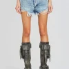RETROFÊTE*Retrofete Angel Embellished Denim Short Tangier/Silver