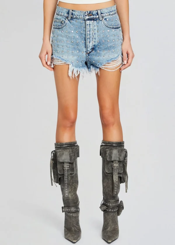 Bottoms*Retrofete Angel Embellished Denim Short Tangier/Silver