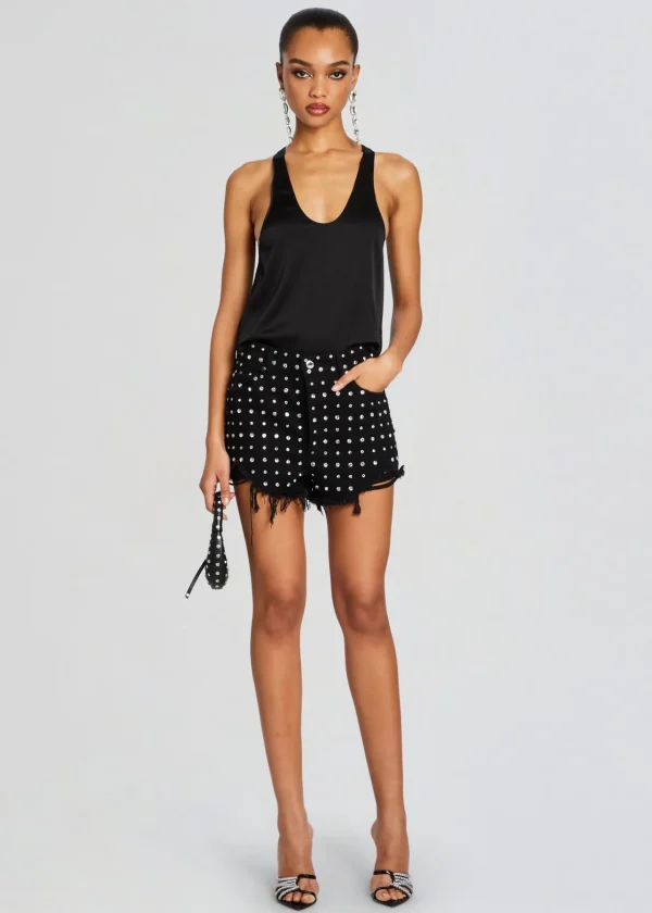 RETROFÊTE*Retrofete Angel Embellished Denim Short Washed Black/Silver