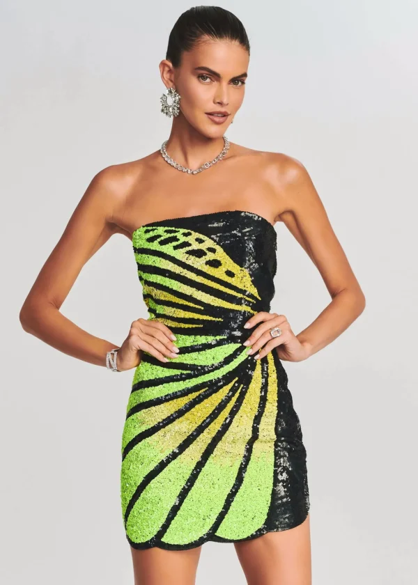 Dresses*Retrofete Arabelle Sequin Dress Black/Neon Yellow
