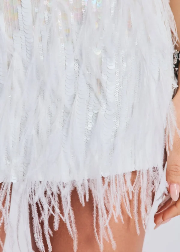 Bachelorette Party*Retrofete Athana Sequin Feather Skirt White