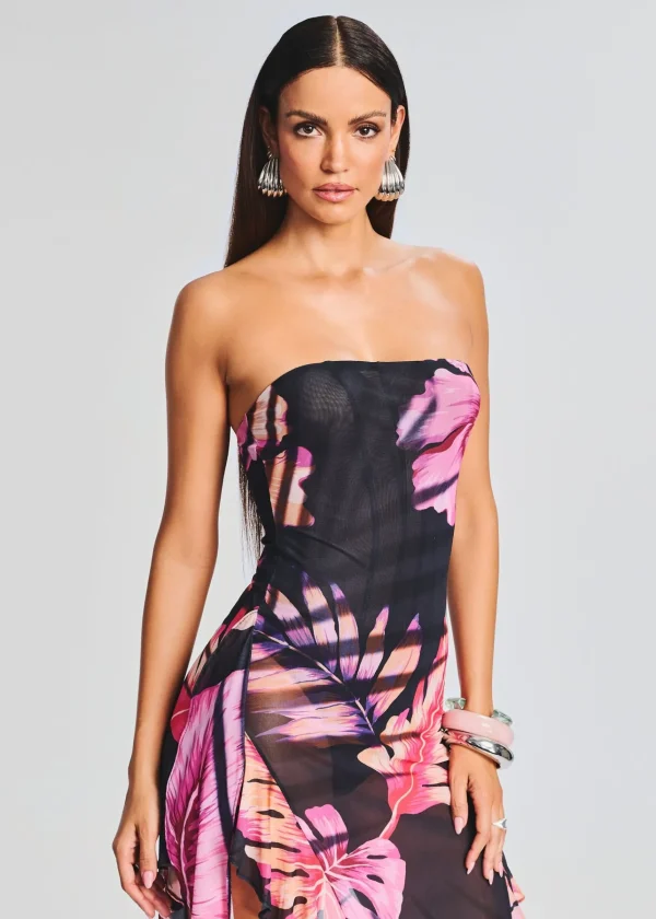 Guest Of*Retrofete Atlas Dress Tropical Leaf