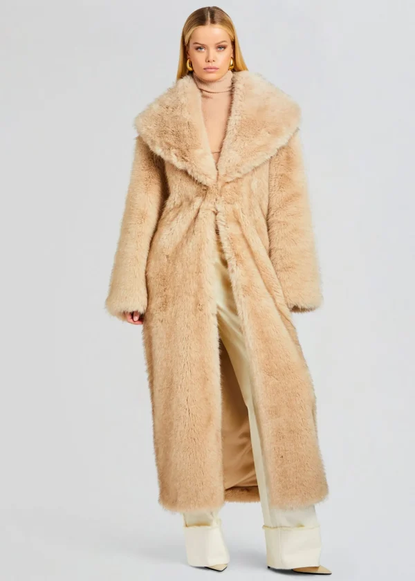 Neutral Moments*Retrofete Averie Faux Fur Coat Tannin