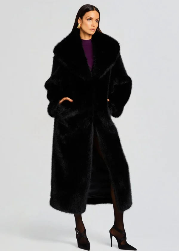 RETROFÊTE*Retrofete Averie Faux Fur Coat Black