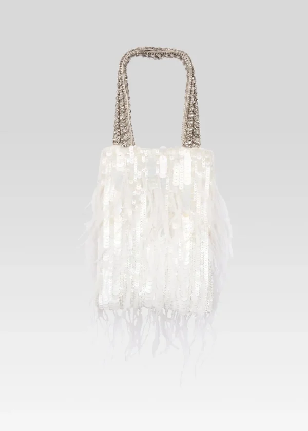 Sequin Styles*Retrofete Avery Sequin Feather Bag White Feather