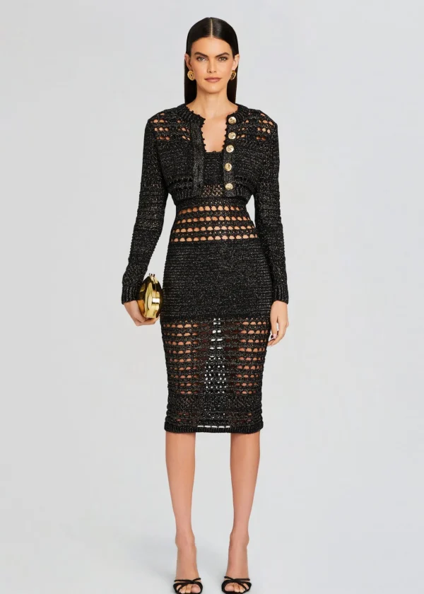 RETROFÊTE*Retrofete Avril Knit Crochet Dress Black/Gold