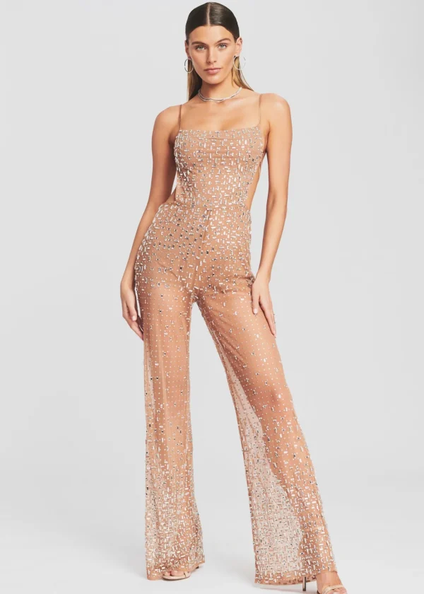 Neutral Moments*Retrofete Axel Sequin Jumpsuit Silver/Nude