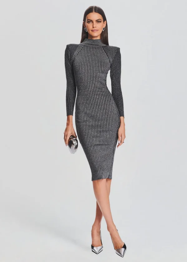 Dresses*Retrofete Aylin Rib Knit Dress Metallic Black/Silver
