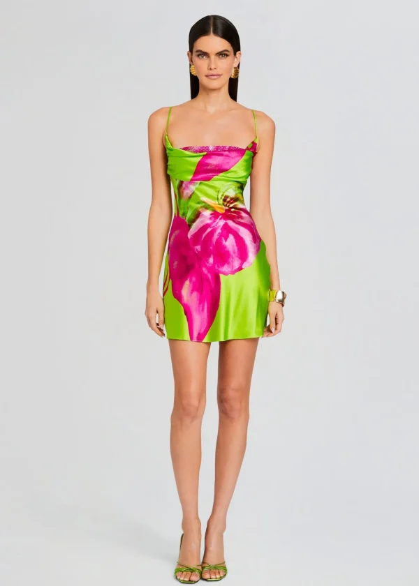 Mini*Retrofete Azura Silk Dress Lime Anthurium