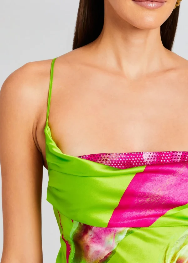 Resort '24*Retrofete Azura Silk Dress Lime Anthurium