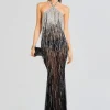 Maxi*Retrofete Belle Embellished Fringe Dress Black/Silver