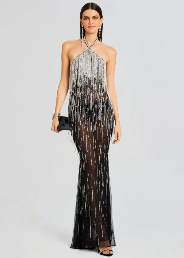Maxi*Retrofete Belle Embellished Fringe Dress Black/Silver