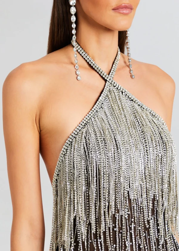 Maxi*Retrofete Belle Embellished Fringe Dress Black/Silver