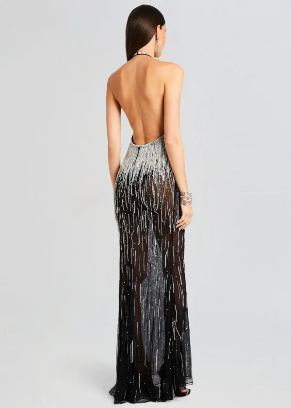 RETROFÊTE*Retrofete Belle Embellished Fringe Dress Black/Silver