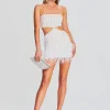 RETROFÊTE*Retrofete Beverly Sequin Feather Dress White