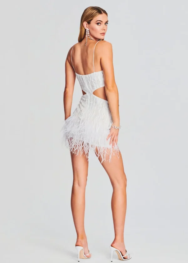 RETROFÊTE*Retrofete Beverly Sequin Feather Dress White