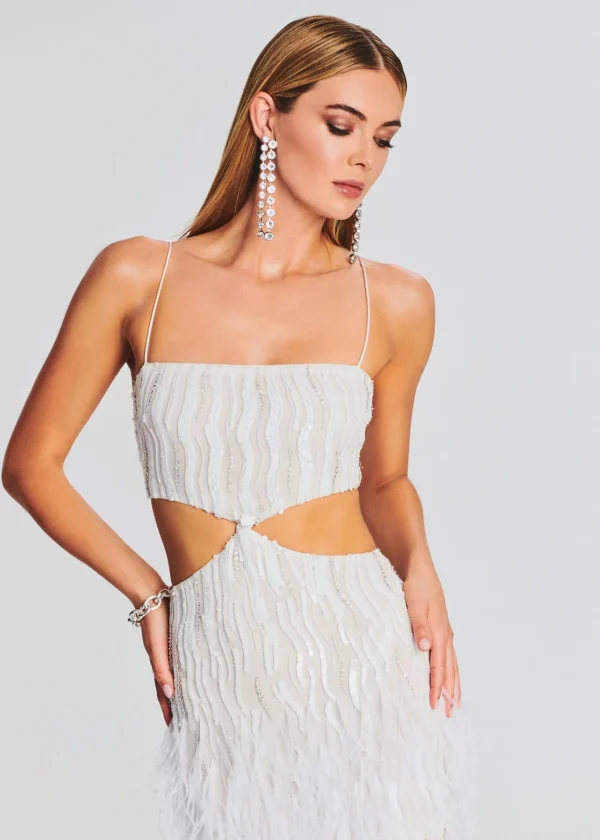 Sequin Styles*Retrofete Beverly Sequin Feather Dress White