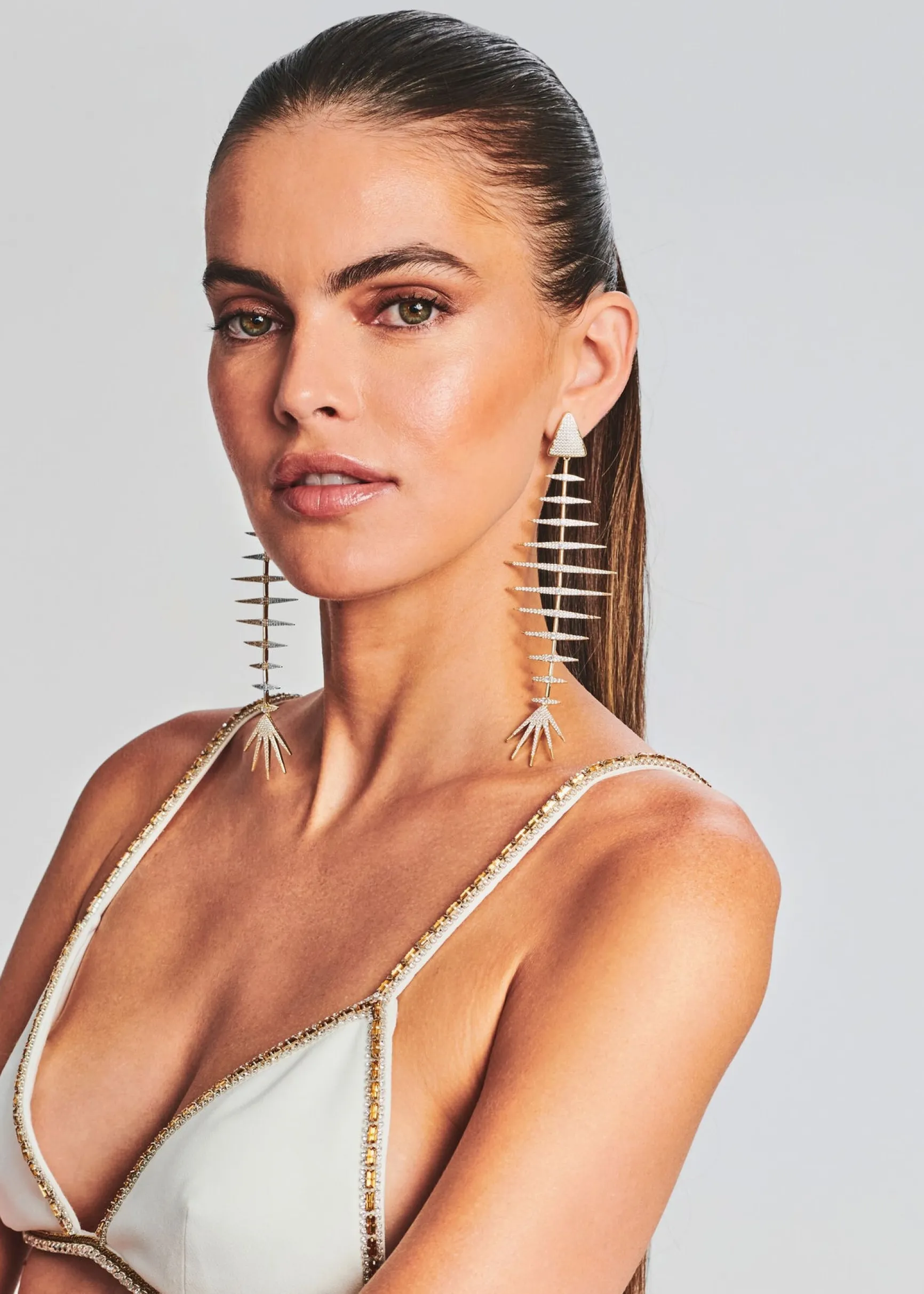bimini_crystal_fish_bone__2.webp Honeymoon Looks*Retrofete Bimini Crystal Fish Bone Earrings Gold