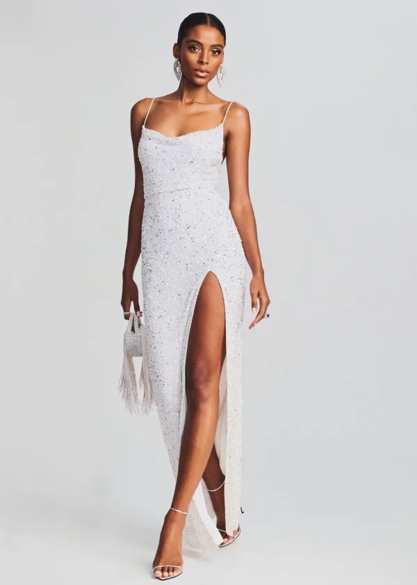 Honeymoon Looks*Retrofete Blair Sequin Dress Silver/White