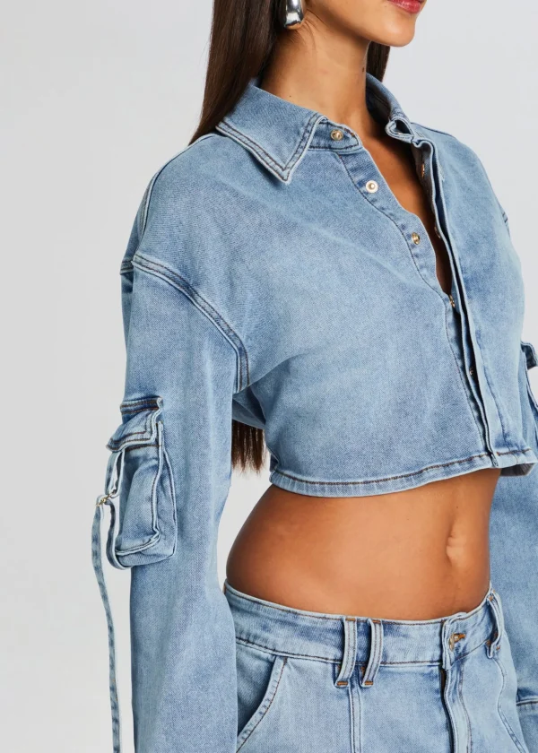 Denim*Retrofete Blu Cargo Top Vintage Celeste